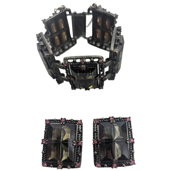 Vintage Sarah Coventry Midnight Magic Bracelet and earring set statement stamped - Picture 1 of 9